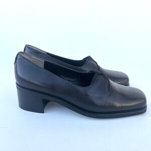 Vintage Aquatalia By Marvin K Y2K Black Chunky Heeled Loafers 9.5 Whimsygoth